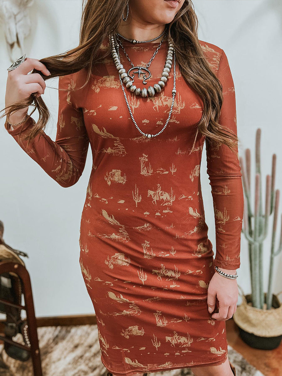 Retro Western Desert Printed Dress