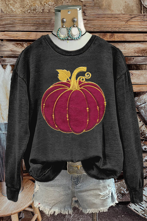 Chic Halloween Pumpkin Print Sweatshirt