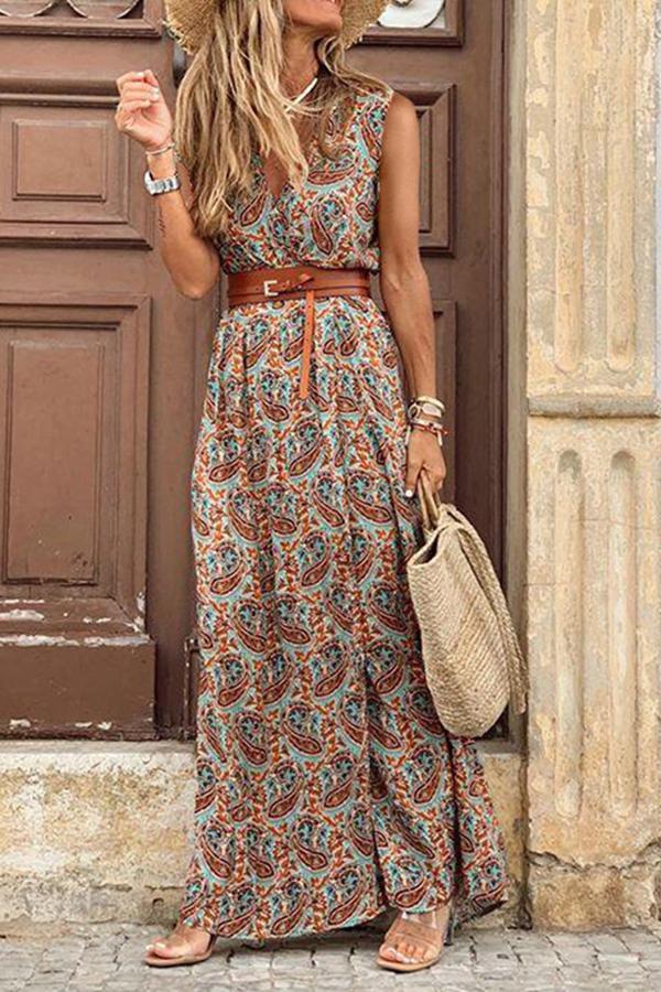 Boho Style Sleeveless Print Maxi Dress