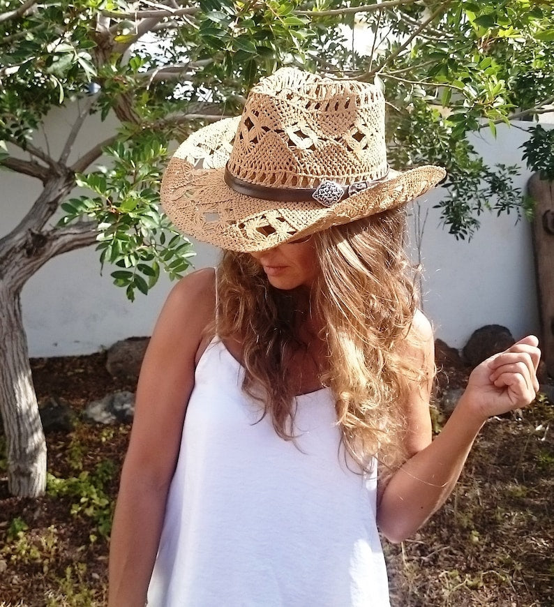 Boho cowboy hats for women, bohemian cowgirl straw hat, stetson western hats, kekugi