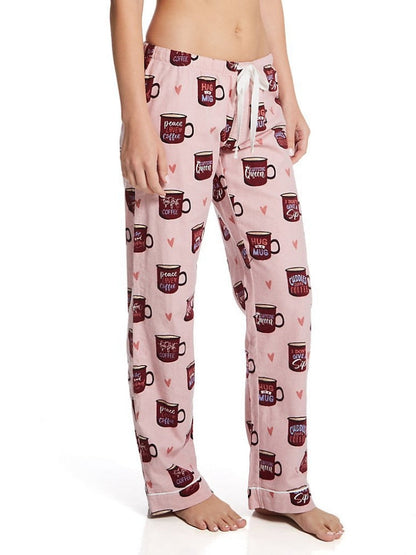 Heart & Coffee Cup Print Pajama Set