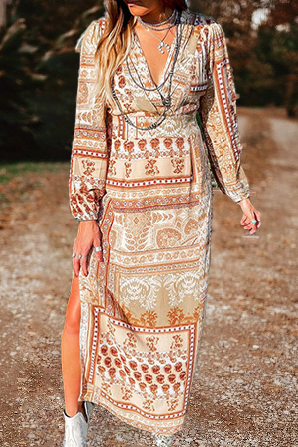 Western Print Long Dress