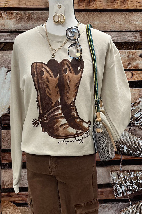 Retro Western Boot Print Sweatshirt