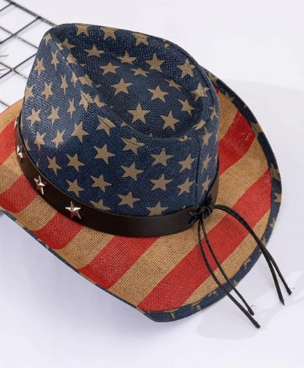 American Flag Design Straw Cowboy Hat