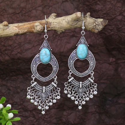 Women's Bohemian Turquoise Inlaid Tassel Earrings