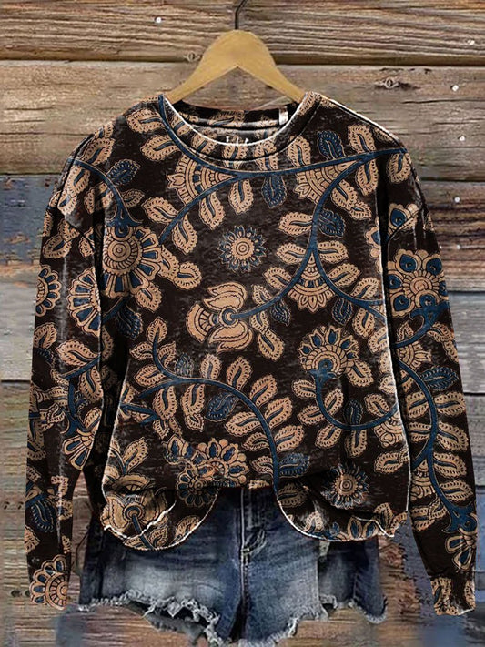 Vintage Flower Art Print Casual Sweatshirt