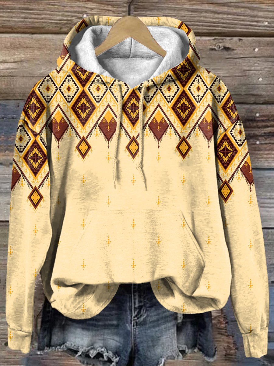 Retro Yellow Rhombus Art Print Casual Hoodie Sweatshirt