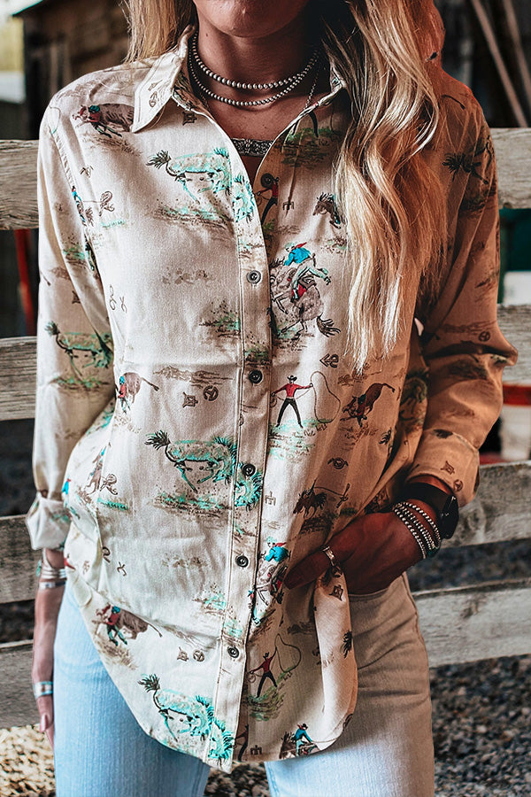 Vintage Western Cowboy Print Shirt