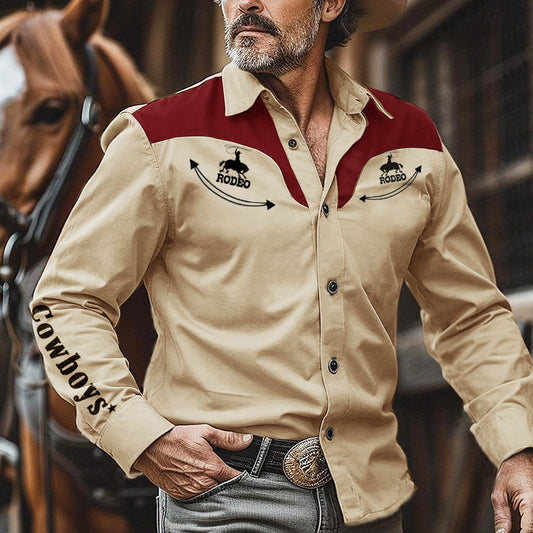 Men's Vintage Western Bucking Bronco Long Sleeve Shirt