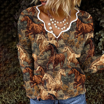 Western Horse Print Casual Knitted Sweater