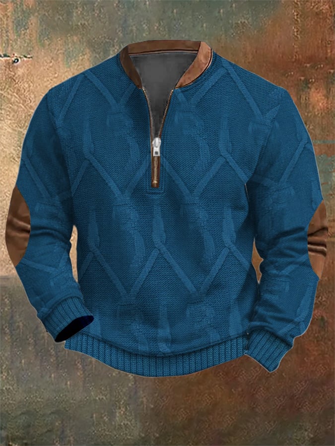 Men's Vintage Knit Print Zip-Up Sweatshirt