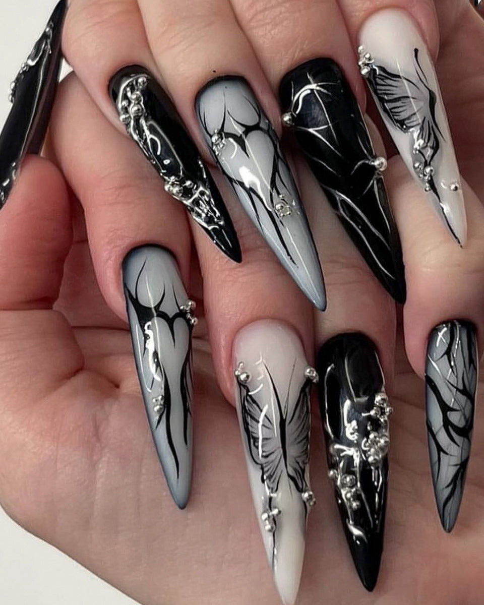 Dark Cool Heart Butterfly Wearable Nails