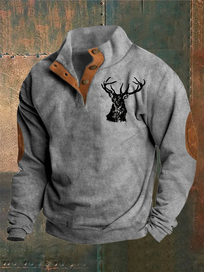 Men's Western Style Printed Stand Collar Button Sweatshirt