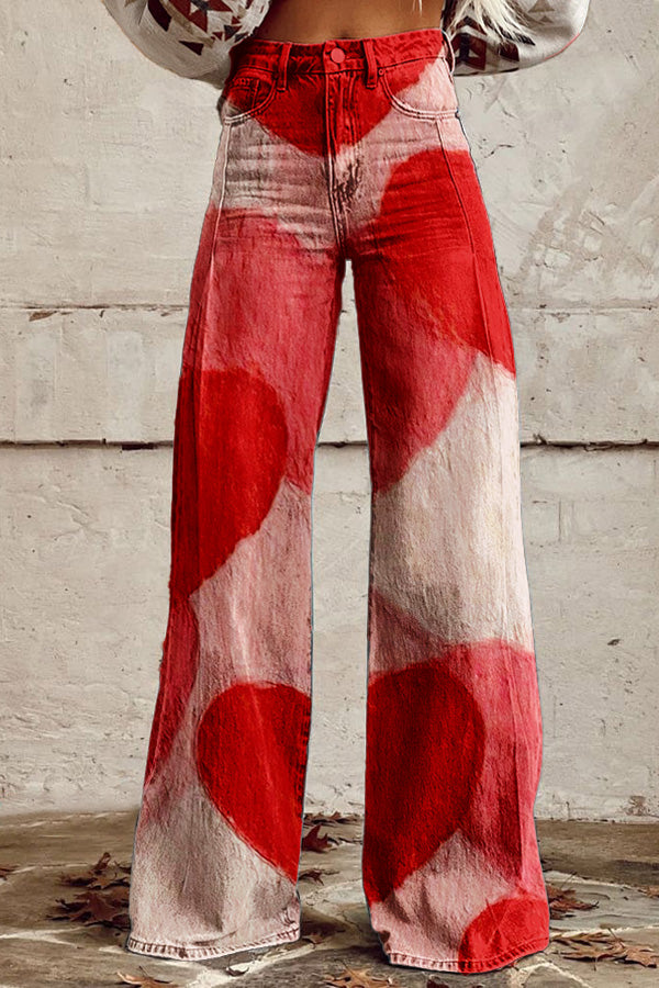 Valentine's Day Gradient Heart Wide Leg Pants