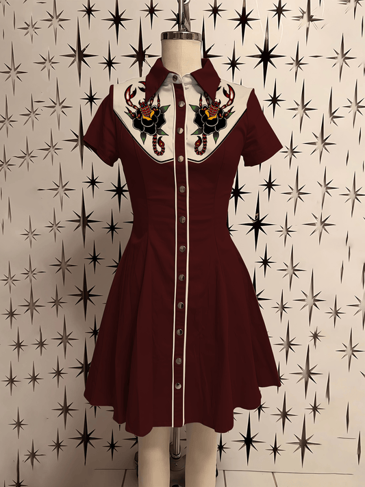 Vintage Scorpion Rose Printed Shirt Dress