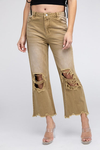 Distressed Vintage Washed Wide Leg Pants choice of colors