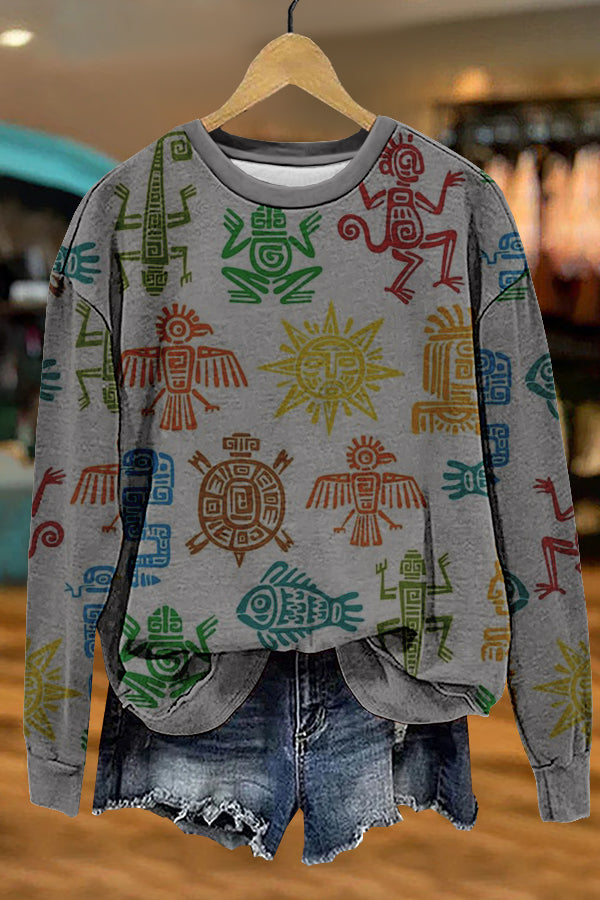 Unique Western Aztec Print Sweatshirt