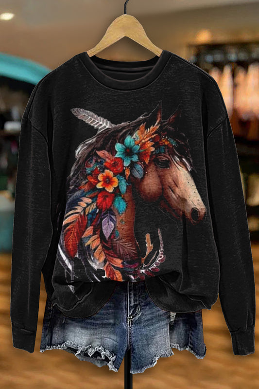 Vintage Western Horse Print Sweatshirt