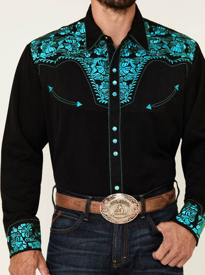 Men's Emerald Embroidered Long Sleeve Snap Western Shirt