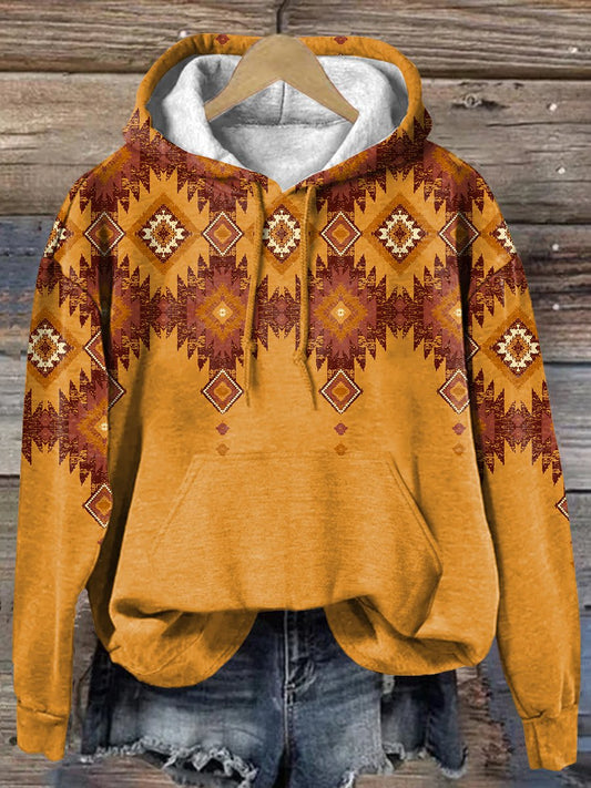 Retro Orange Aztec Art Print Casual Hoodie Sweatshirt