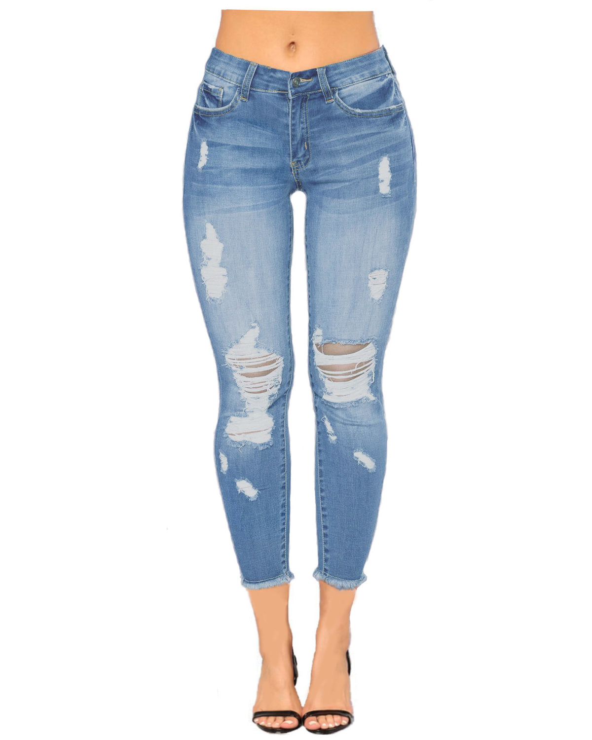 Women's Ripped Denim Cropped Pants