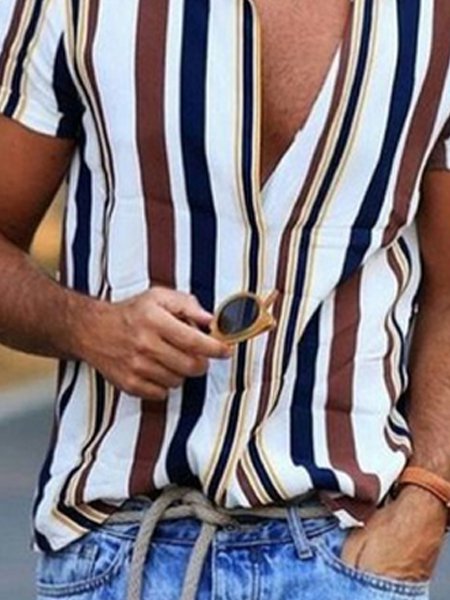 Men's Casual Striped Short Sleeve Shirt