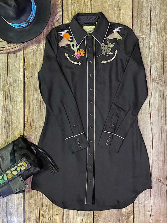 Retro western long sleeve shirt dress