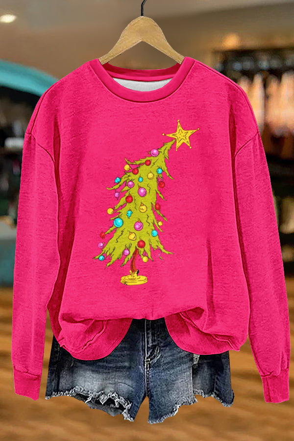 Pink Sweet Christmas Tree Print Sweatshirt