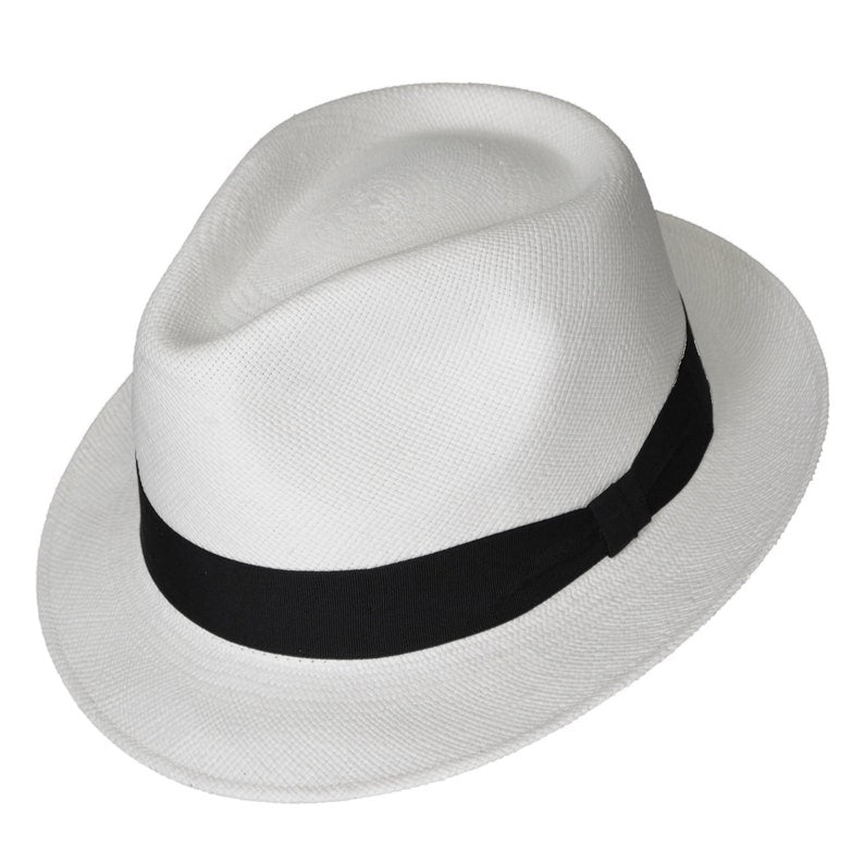 Teardrop Classic Fedora - Short Brim - Brisa Weave - White Straw - Black Band - Handwoven in Ecuador - GPH - HatBox Included-FREE SHIPPING