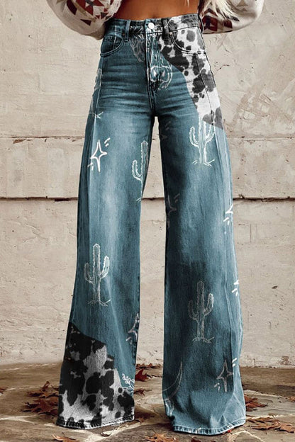 Women's Vintage Print Casual Wide Leg Pants