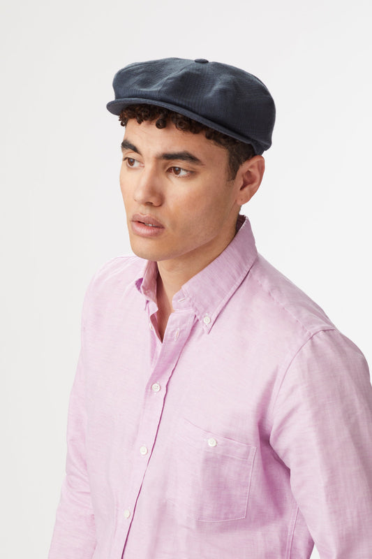 Tremelo Linen Navy Check Bakerboy Cap