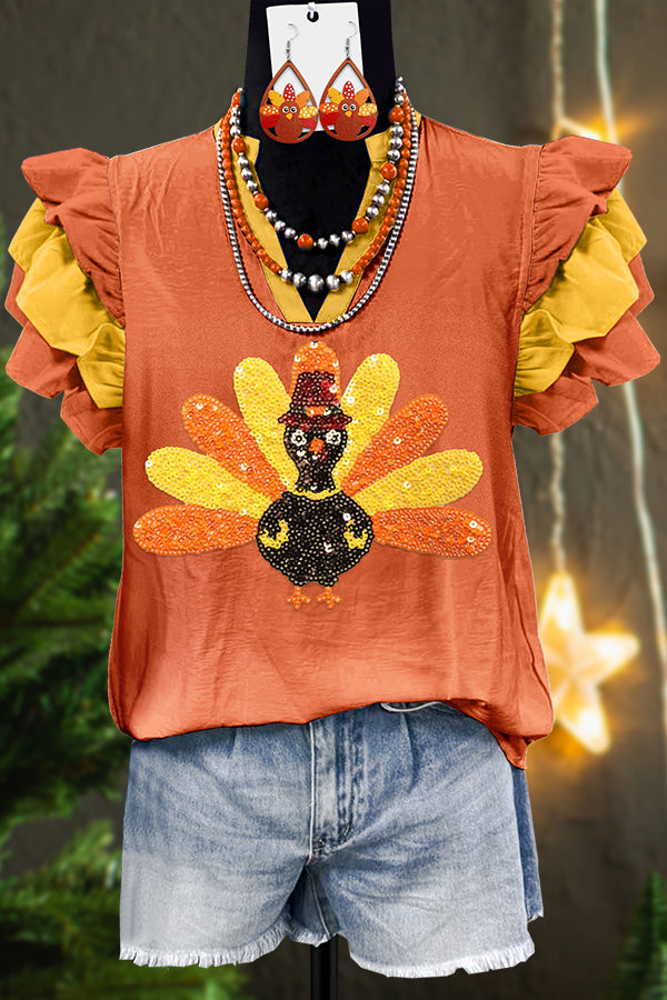 Classic Thanksgiving Turkey Prints Blouse