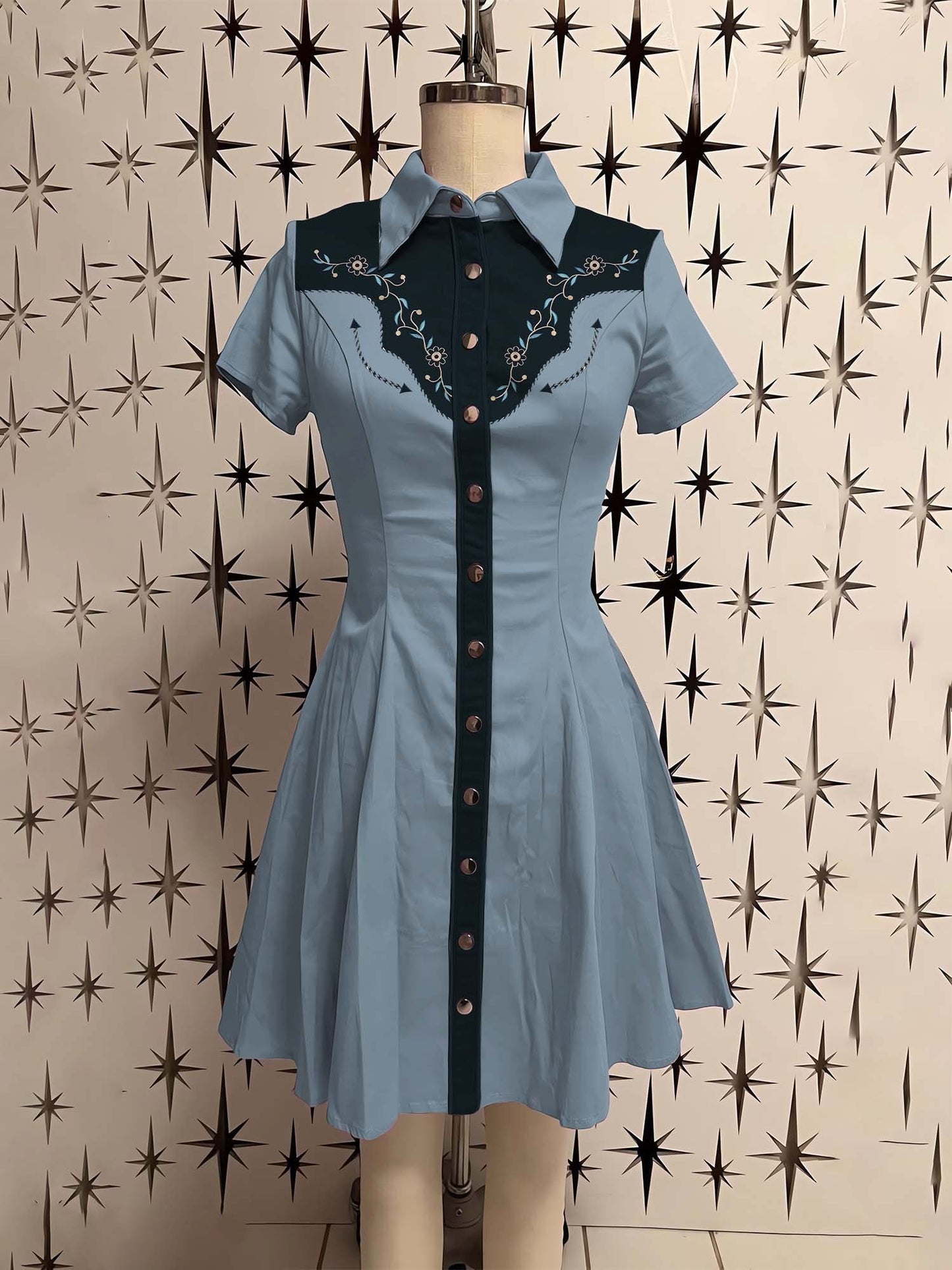 Western Vintage Flower Printed Shirt Dress