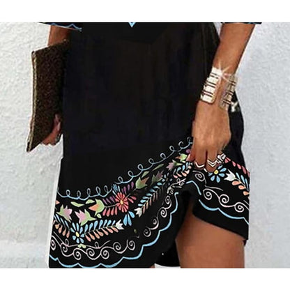 Women's Casual Dress Ethnic Dress Mini Dress Black Blue Brown Pure Color 3/4 Length Sleeve Summer Spring Fall Print Stylish V Neck 2023 S M L XL XXL 3XL