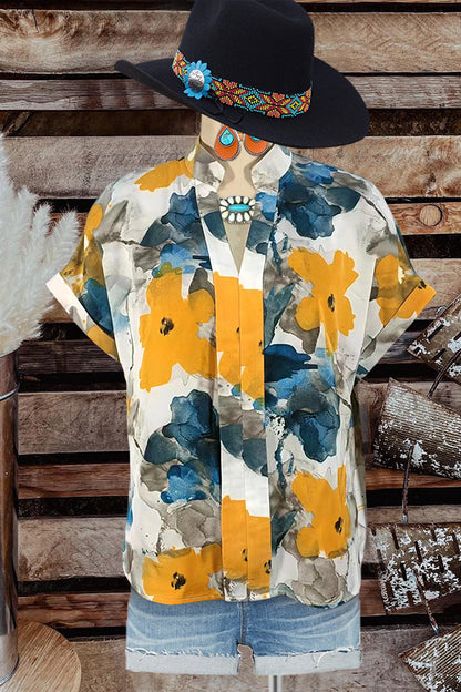 Casual Floral Print Short Sleeve Shirt-0520