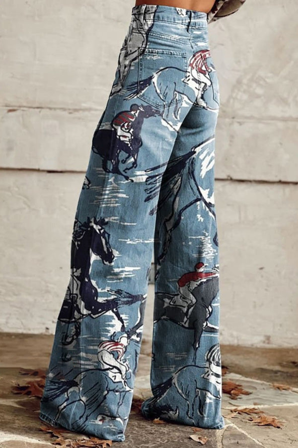 Women's Vintage Print Casual Wide Leg Pants