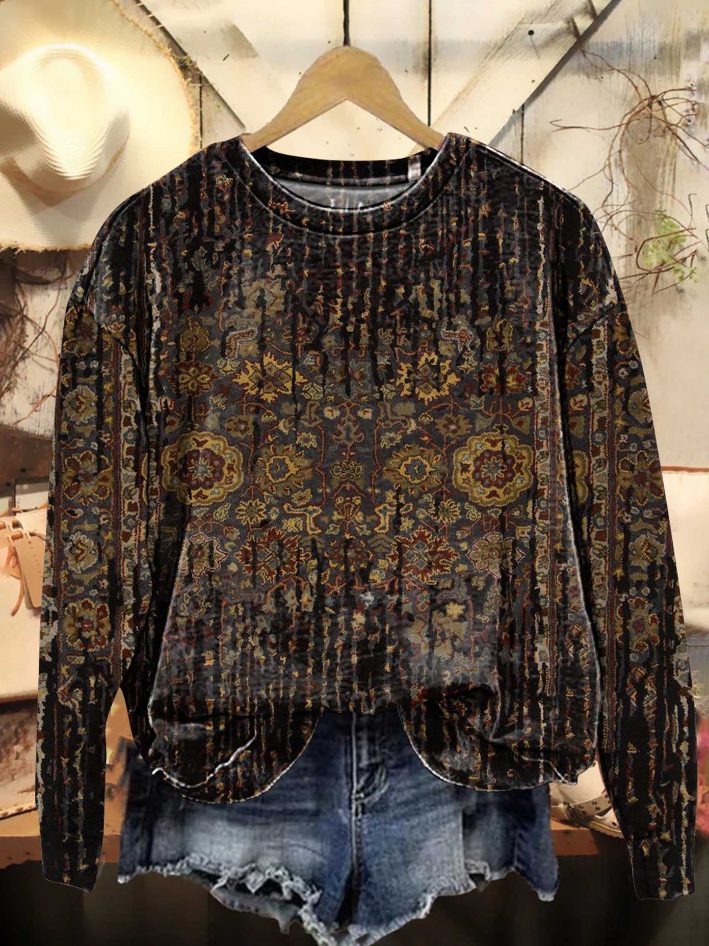 Retro Ethnic Pattern Casual Sweatshirt