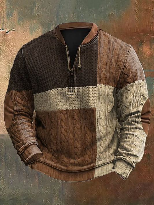 Men's Vintage Knit Print Zip-Up Sweatshirt