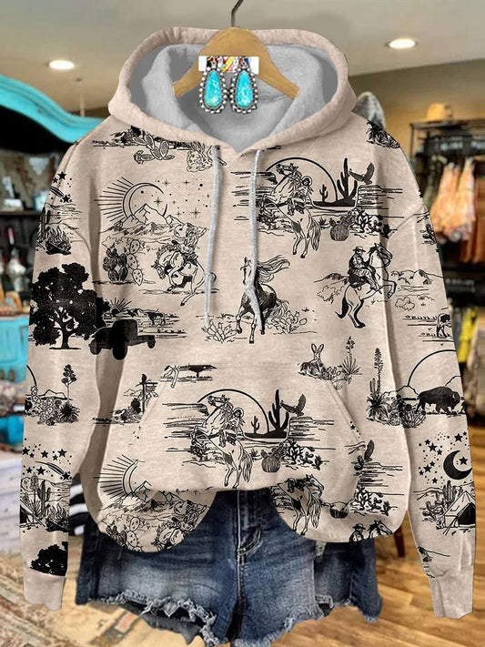 Western Print Casual Hoodie Sweatshirt