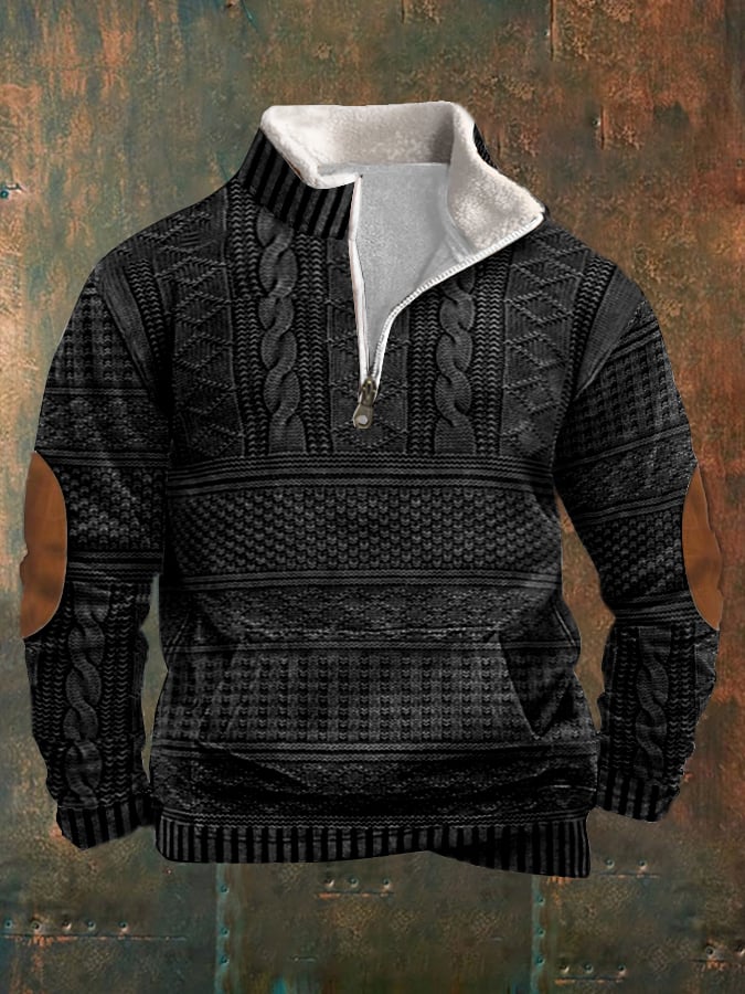 Men's Retro Knitted Printed Fleece Sweatshirt