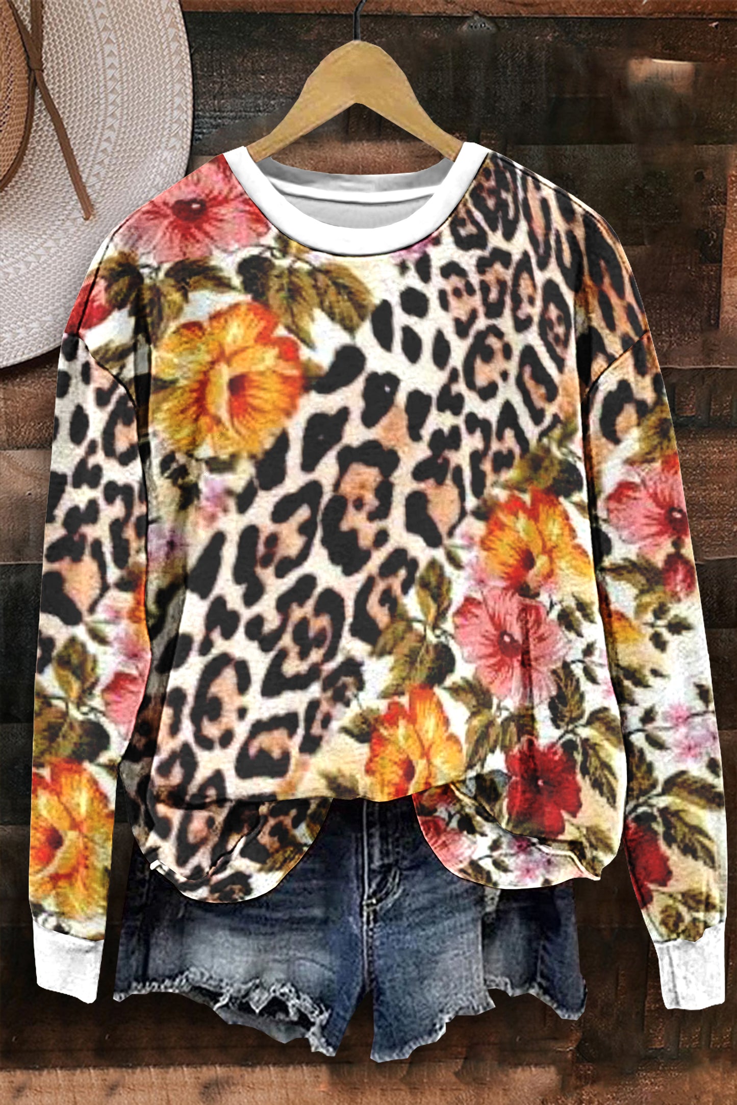 Flower Leopard Print Sweatshirt