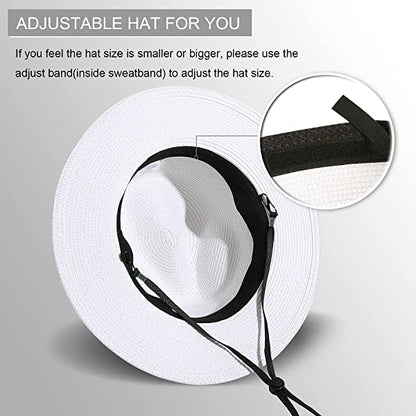 Wide Brim Straw Panama Roll up Hat Belt Buckle Fedora Beach Sun Hat