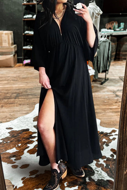 Beautiful V-Neck Flared Sleeves Slit Dress