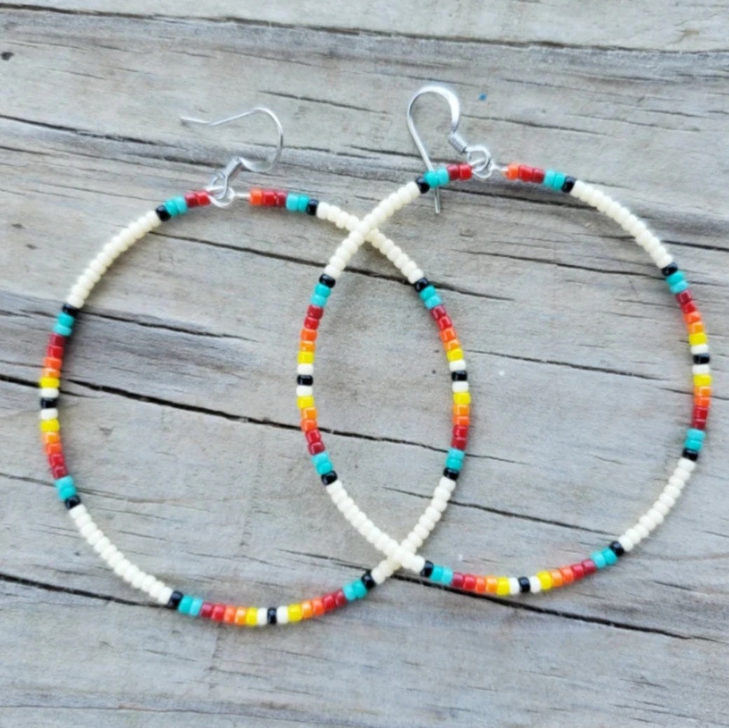 White Southwest Large Hoop Earrings