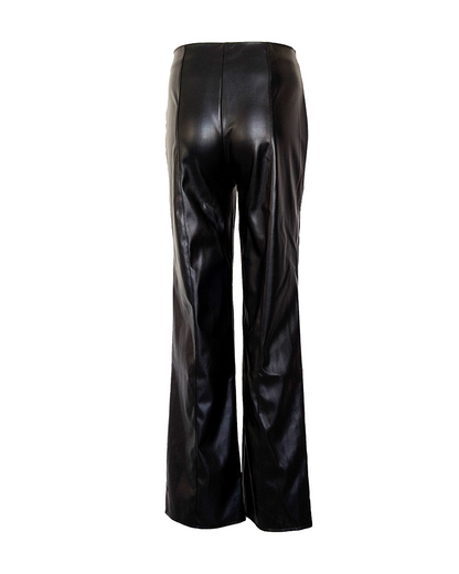 PU Straight Strap Casual Leather Pants