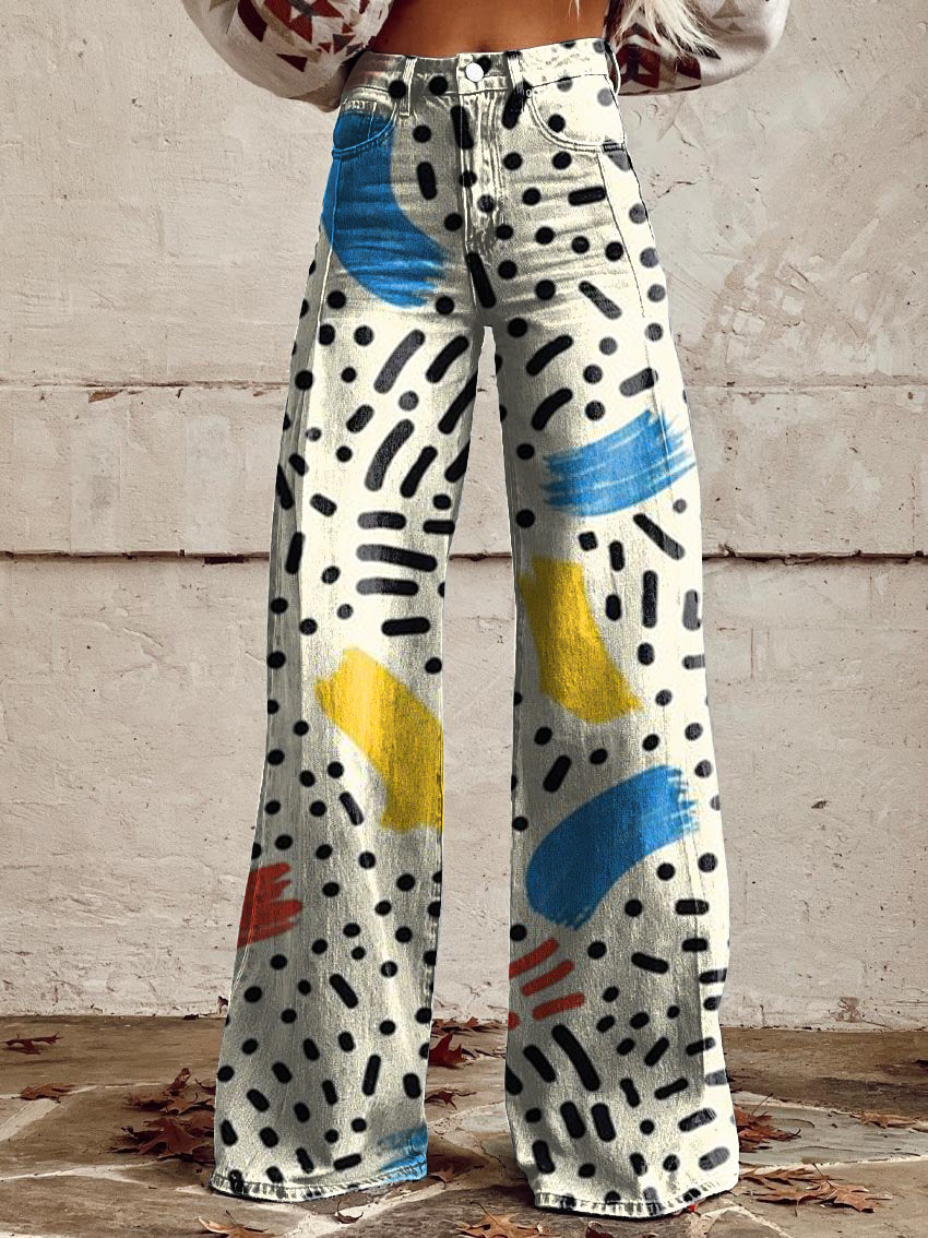 Women's Vintage Print Casual Wide Leg Pants