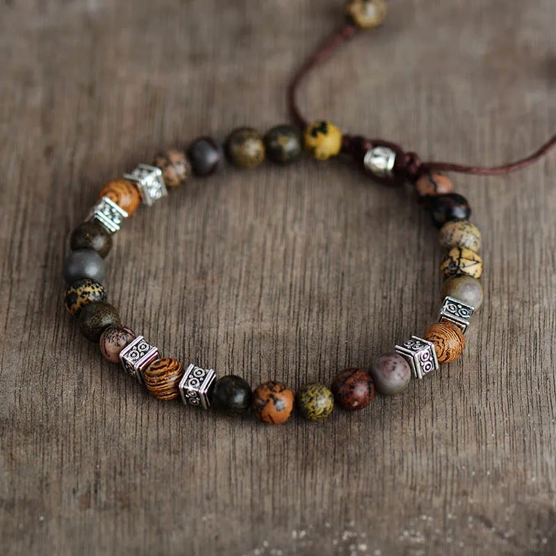 Unisex Natural Agate Beaded Ethnic Style Bracelet