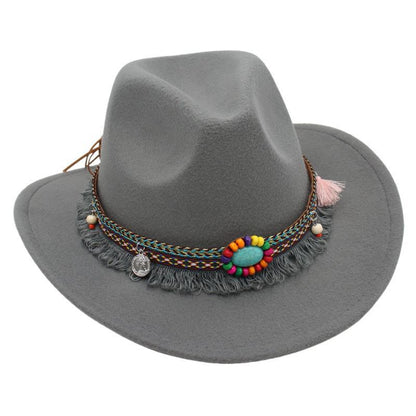 Men's Vintage Western Ethnic Tassels Cowboy Hat Knight Woolen British Felt Hat