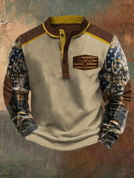 Men's Casual Vintage Contrast Elk Western Sweatshirt