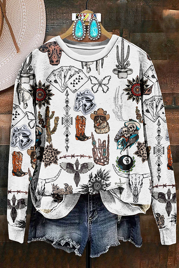 Vintage Western Boots Print Sweatshirt